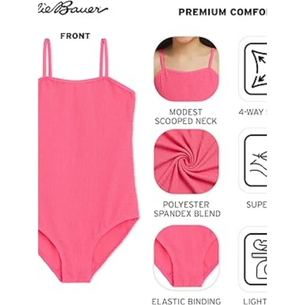 Eddie Bauer Girls' UPF 50+ Scoop-Neck Stretchable One-Piece Swimsuit XL